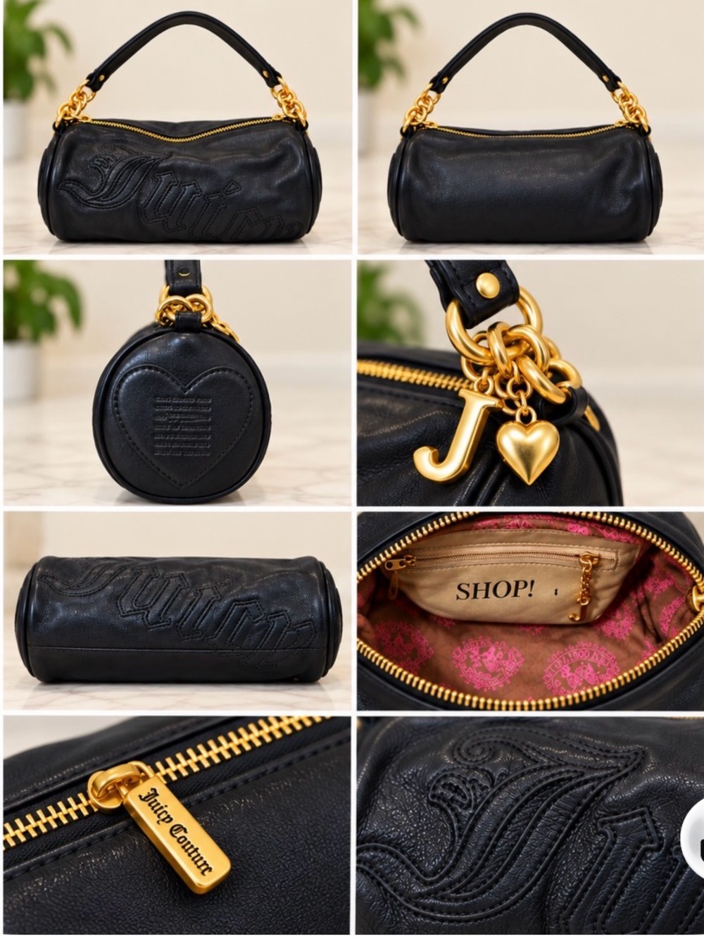 Juicy Couture Black Mini Barrel Bag with Gold Hardware